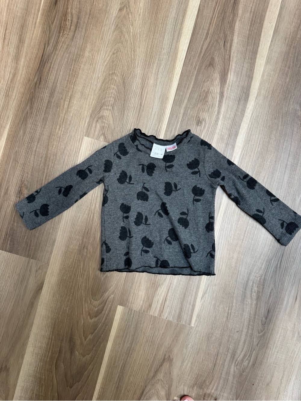 Zara Kids Long-Sleeve Floral Print Top - Gray